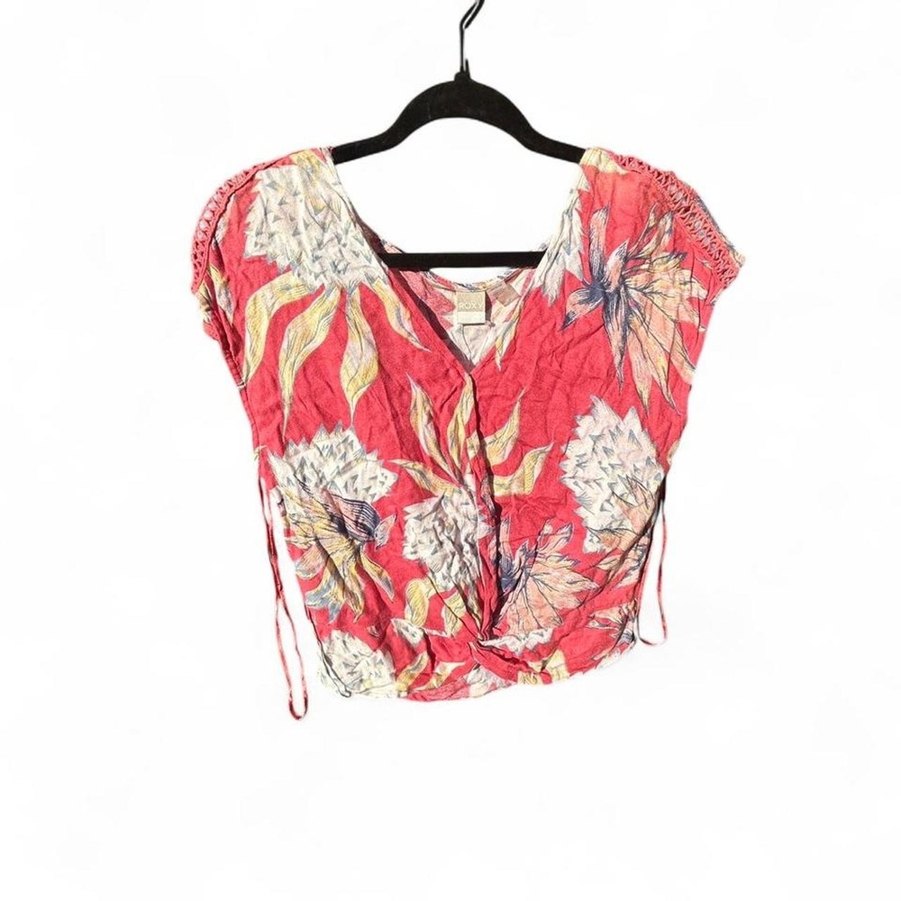 Roxy Y2K Tropical Floral Tie Front Crop Top Boho Surfer Girl Medium NWT
